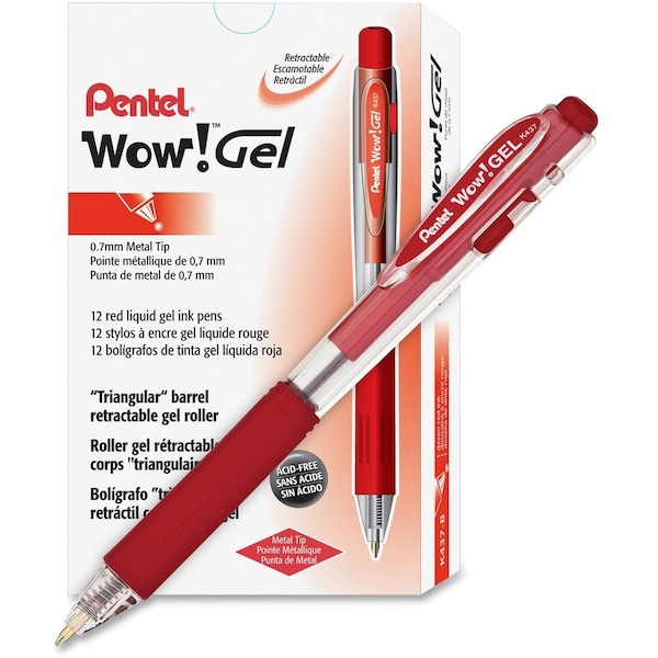 Pentel WOW Gel Pen, Red, PK24, 24PK K437B - main