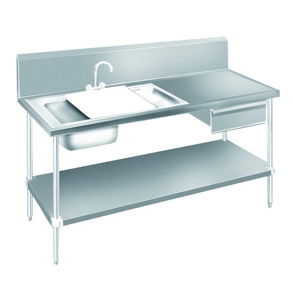 Advance Tabco Prep Table Sink Unit 72 in.W x 30 in.D 14 gauge 304 stainless steel top with DL-30-72 - main