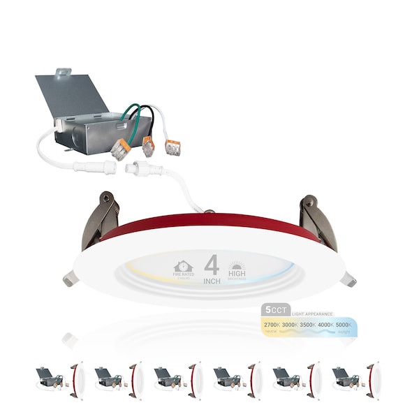 Nuwatt 4 Inch 2 Hour Baffle Trim Fire Rated Recessed Lighting Canless LED Lights 2700K-5000K, 900LM, 6PK NW-PB-DL-4-12W-5CT-FR-WH-6P - main