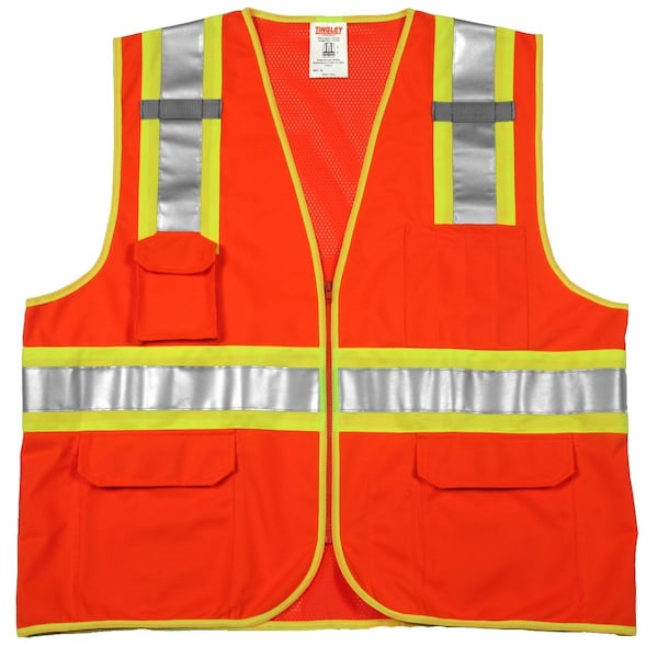 Tingley Two-Tone Hi-Vis Surveyors Vest 4XL/5XL Class 2 , Zipper 8 Pockets, 2 Mic Tab V73859.4X-5X - main