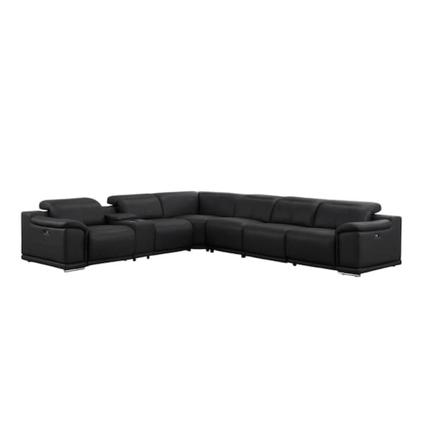 Homeroots Black Leather Modular L Shaped Seven Piece Corner Sectional With Console 643902 - main