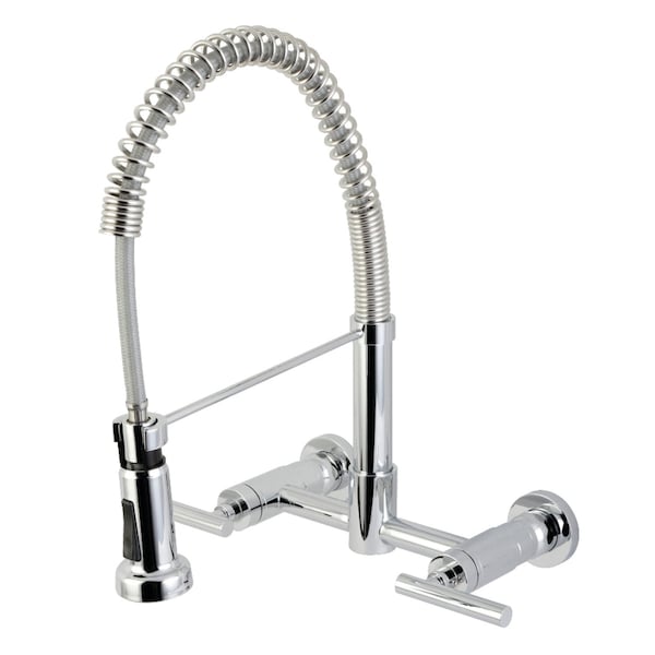 Kingston Brass Double-Handle Wall-Mount Pre-Rinse Bridge Kitchen Faucet, Polished Chrome GS8181CML - main