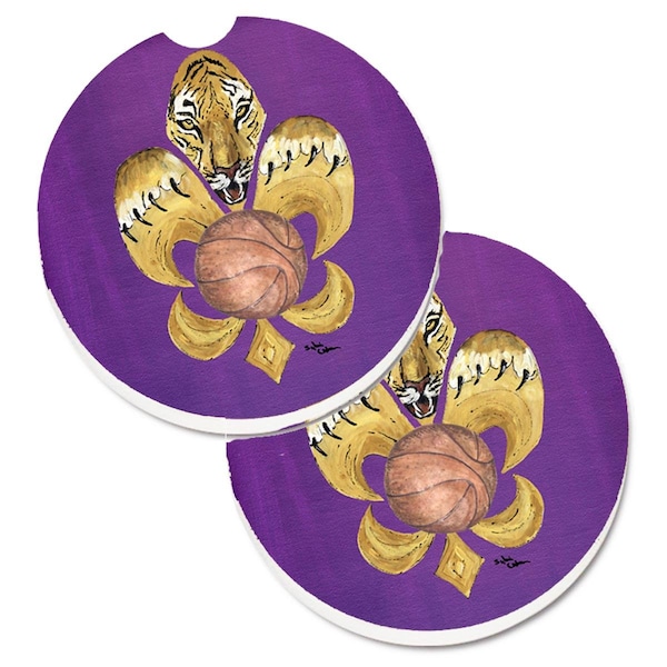 Carolines Treasures Tiger Fleur De Lis Basketball Set of 2 Cup Holder Car Coaster 8478CARC - main