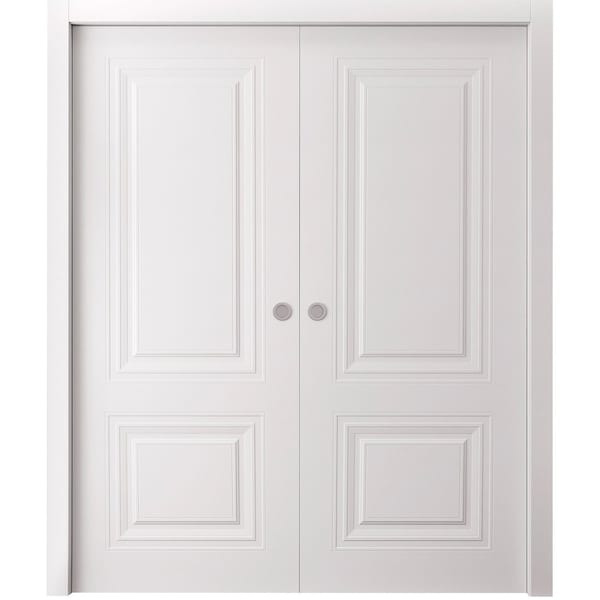 Sartodoors Sliding Double Pocket Doors 36 x 96 inches, BASIC 9772 White, Kit Rail Hardware, Solid Wood Inter BASIC9772DP-SKIN-3696 - main