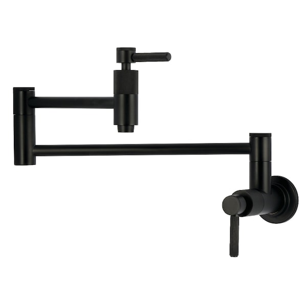 Kingston Brass Wall Mount Pot Filler Faucet with Knurled Handle, Matte Black KS8100KNL - main