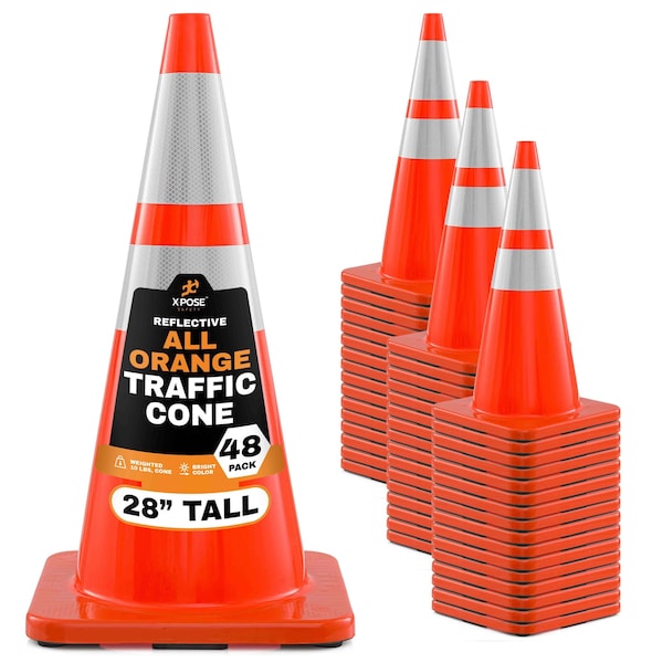 Xpose Safety 28 Inch Orange Traffic Cones Heavy Duty 10lb with 6in and 4in Collars, DOT Approved, 48PK AOTC28-64-10L-48-X - main