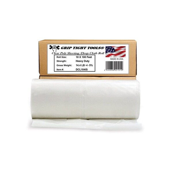 Grip Tight Tools Clear Poly Sheeting, Drop Cloth Roll 10' x 100', 3 Mil Heavy Duty DCL104IS - main