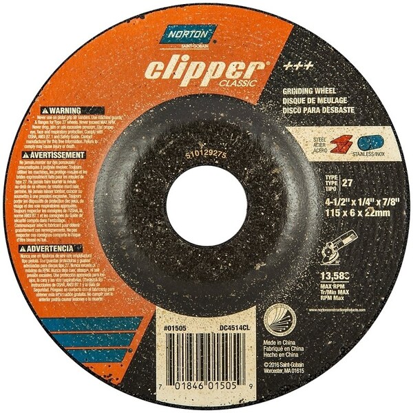 Norton Clipper Clipper Classic A AO Series Grinding Wheel, 412 in Dia, 14 in Thick, 78 in Arbor 70184601505 - main