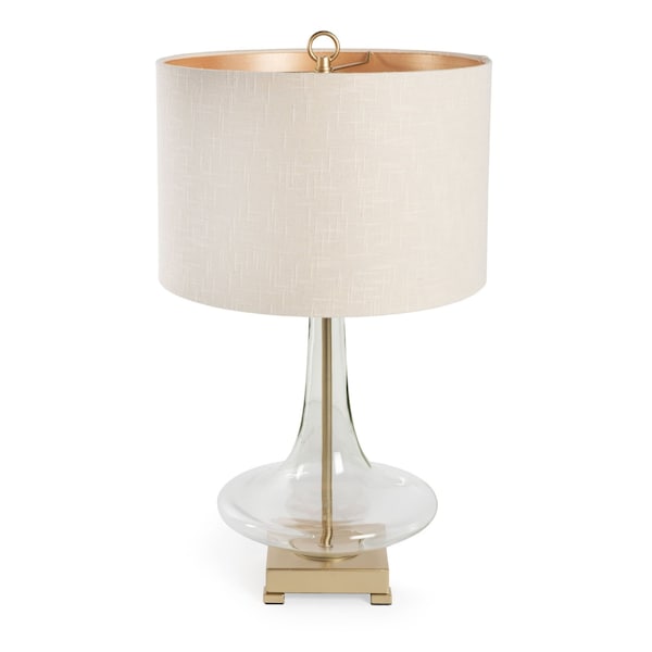 Homeroots 26" Clear Glass LED Table Lamp With Beige Drum Shade 528684 - main