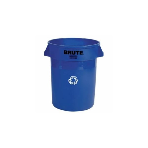 Rubbermaid Commercial BRUTE Round Recycling Container without Lid, 32 gal, Polyethylene, Blue, Recycle Symbol 640-FG263273BLUE - main