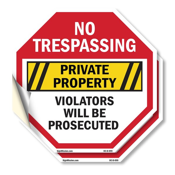 Signmission No Trespassing Private Property Vio, 6 inch X 6 inch, Vinyl Decal, 2PK OC-D-2PACK-6-99 - main
