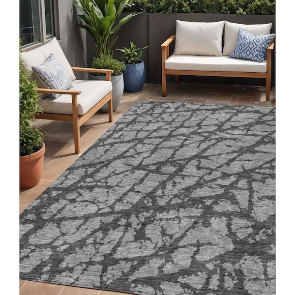 Homeroots 5' X 8' Gray And Charcoal Abstract Washable Indoor Outdoor Area Rug 614354 - main