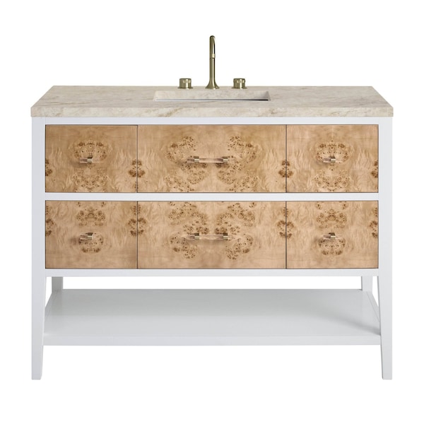 James Martin Vanities Olena 48" Sgl Vanity, Light Mappa Burl and Polished White, w/3 CM Tajnar Eclos Top w/FreePower Wirele D804-V48-LMB-FTJR - main