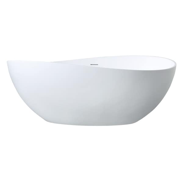 Kingston Brass 63" Solid Surface Oval Double Slipper Freestanding Tub with Drain, Matte White VRTOV633724 - main