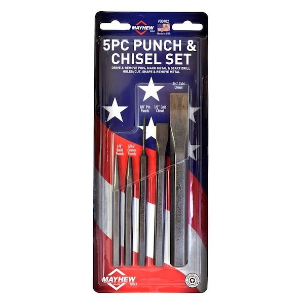 Mayhew Punch and Chisel Set, 5 -Piece, Alloy Steel, Black Oxide 90402 - main