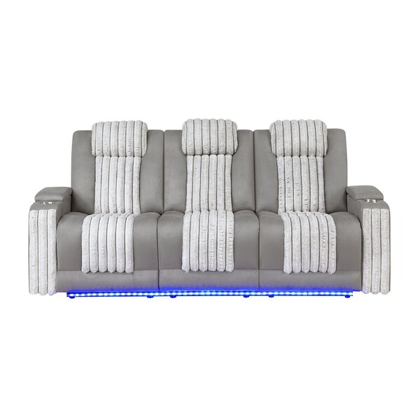 Global Furniture Usa Contemporary U8000 Grey Power Reclining Sofa W/Power Headrest, Dropdown Table W/ Wood Trim & Reading Light, & Led Light U8000-GREY-PRS W/ PHR DDT WC + LED - main