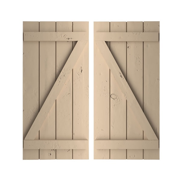 Ekena Millwork Rustic Four Board Joined Board-n-Batten Knotty Pine Faux Wood Shutters w/Z-Board, 22W x 76H, PR SHUBJZ22X76KPPR - main