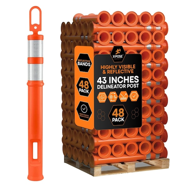 Xpose Safety 48 Pack 42in Ring Loop Orange Traffic Delineator Post, 48PK DLR-ORG-42-48-X - main