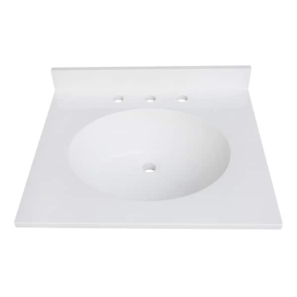 Kingston Brass 25" x 22" Solid Surface Vanity Top with Oval Sink, 8" Faucet Drillings, Glossy White KVPB2522A38 - main