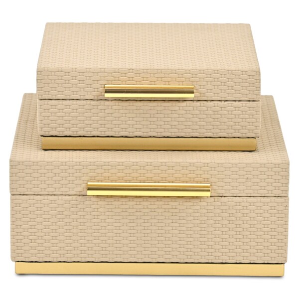 Homeroots Set of Two Taupe And Gold Square Nesting Decorative Storage Boxes With Lids, 2PK 712921 - main