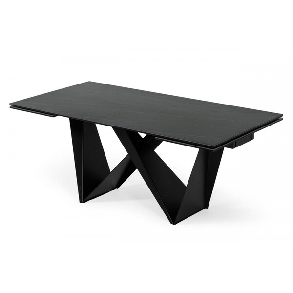 Homeroots 107" Black Rectangular Ceramic And Metal Self-Storing Leaf Dining Table 487886 - main