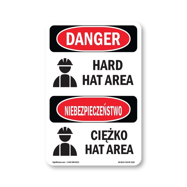 Signmission OSHA Sign, Hard Hat Area Bilingual, 10in X 7in, 7" W, 10" H, Hard Hat Area, D-710-VP-1292 OS-DS-D-710-VP-1292 - main