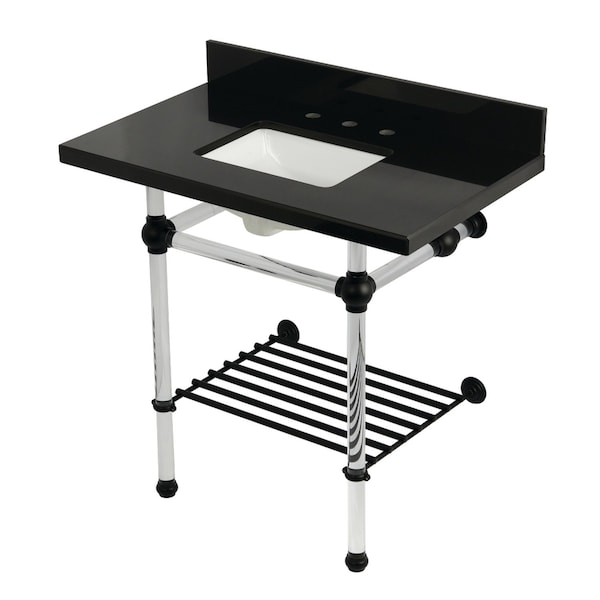 Kingston Brass 36-Inch Black Granite Console Sink with Acrylic Legs and Shelf, 8-Inch, 3-Hole KVPK36KASQB0 - main