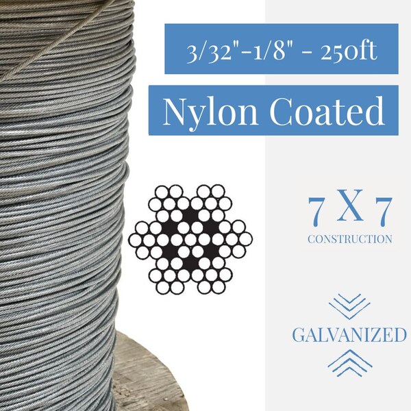 Laureola Industries 3/32 in.-1/8 in. Nylon-6 Coated Clear Galvanized Cable 7x7 Strand Wire Rope, 250 ft ZAG332018-77-GN6C-250 - main