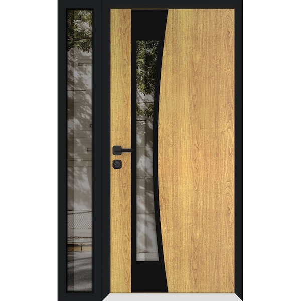 Vdomdoors Aluminum Door Cynex 6116 Black Entry Steel Metal Modern Painted W36+12xH80 Left Inswing CYNEX6116EXD-OAK-W36+12xH80-LH-I - main