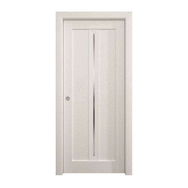 Sartodoors Sliding Pocket Door 32 x 80 inches, Ego 5014 Painted White Oak, Kit Rail Hardware, Solid Wood Int EGO5014PD-PWO-32 - main