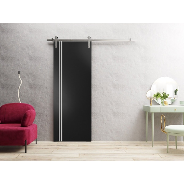 Sartodoors Sturdy Barn Door with Hardware, Planum 0310 Black Matte and Aluminum Strips, 6.6FT Rail Hangers Hea PLANUM0310BD-S-BLK-3084 - main
