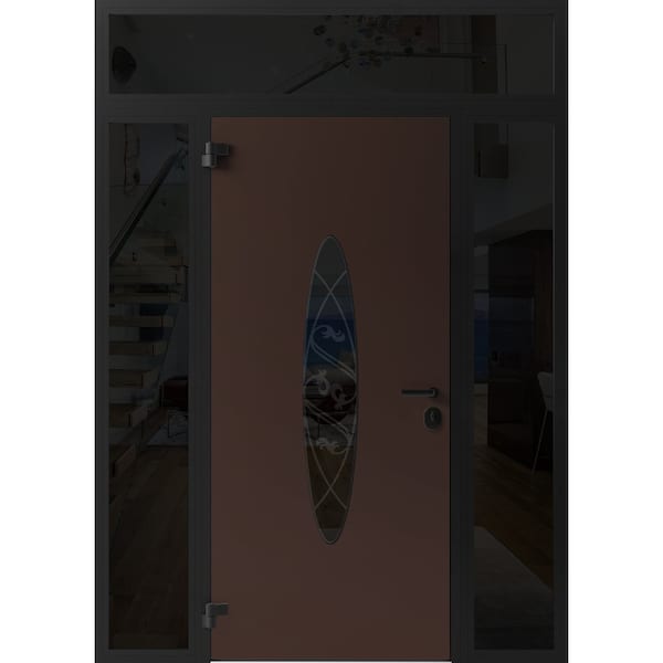 Vdomdoors Front Exterior Prehung Steel Door Ronex1277 Brown 2 Sidelight and Transom Window Sidelite Entry RONEX1277EXD-BRW-W14+36+14xH80+16-RH-I - main