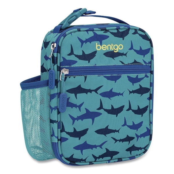 Bentgo Kids Insulated Lunch Tote, Sharks Theme, 7.3" x 3.5" x 9.5", Turquoise/Blue BGKDBG-SHK - main
