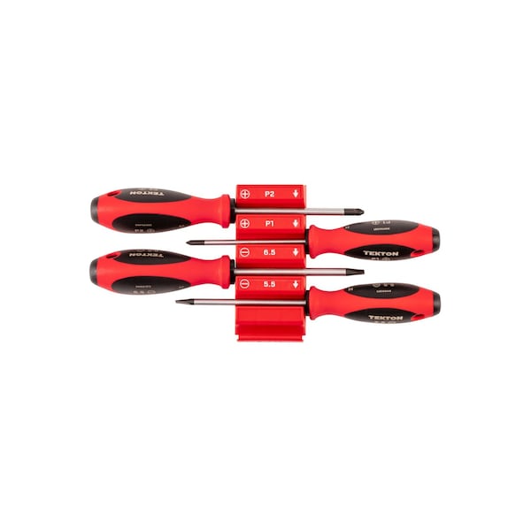 Tekton Phillips and Slotted Screwdriver Set w/Red Modular Organizers-4in Shanks, 4pc (#1-#2, 5.5-6.5mm) DWZ90115 - main