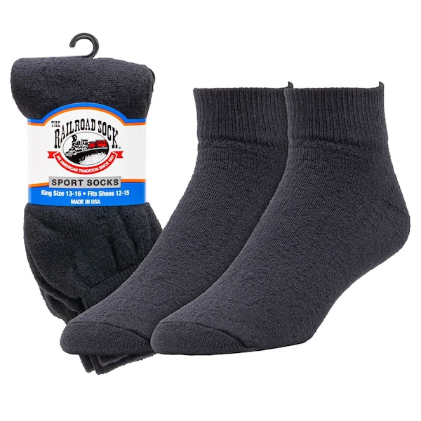 Railroad Sock King Size Quarter Sport Socks, Black, 2PK 1568K BK - main