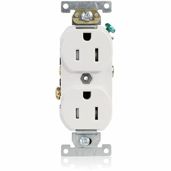 Leviton Straight Blade Receptacle, 5-15R, 15 A, 125V AC, 2 Pole, 3 Wire, Flush Mount, Single, White TCR15-W - main