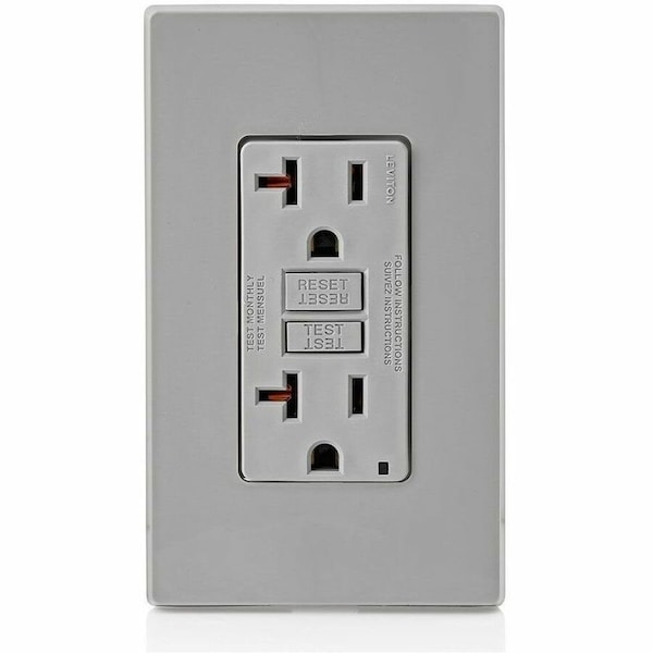 Leviton GFCI Receptacle, 20A, 125Vac, 5-20R, Gray GFNT2-GY - main