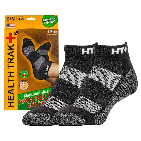 Railroad Sock Menthol-Infused Pain Relief Socks, S/M, Health Trak +Rx HTP501Q-SMBK - main