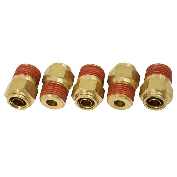 Mytee Products DOT Male Connector Brass Push-Lock Air Brake Fitting 1/2 in Tube OD x 1/2 in NPT (Set of 5pcs) MP-ABF-ST1212 - main