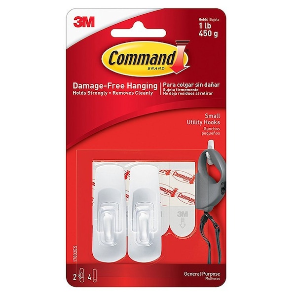 3M Small 3M 17002 White Command Utility Hooks, 2-Pack 9220NA - main