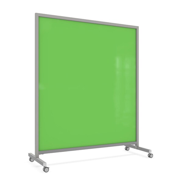 Ghent EZ Mobile Glassboard, Aluminum Frame, Non-Magnetic, 75"H x 62"W, Green EZ1NA7562GN - main