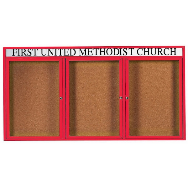Aarco Illuminated Enclosed Bulletin Board w/ Header Red Powder Coated Al Frame, 48''Hx96''W DCC4896-3RHIR - main