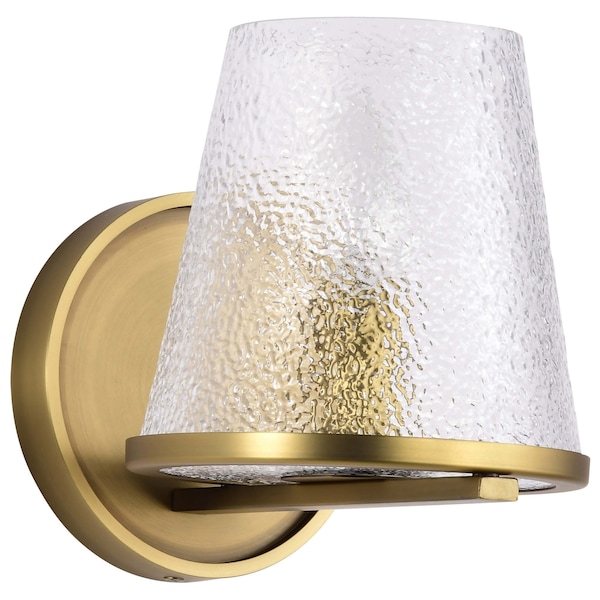 Nuvo Valentine, 1 Light Vanity, Vintage Brass Finish, Hammered Glass 60/8261 - main