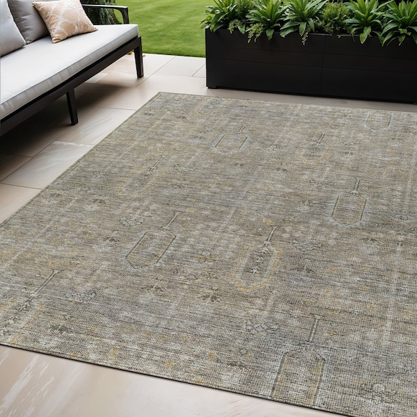 Homeroots 5' X 8' Taupe Gray And Beige Southwestern Washable Indoor Outdoor Area Rug 587093 - main