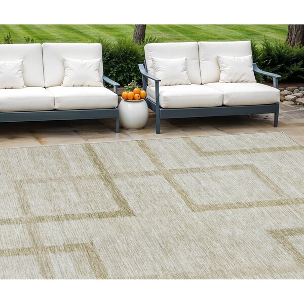 Homeroots 10' X 14' Beige Tan And Taupe Geometric Washable Indoor Outdoor Area Rug 588399 - main
