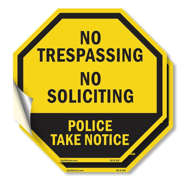 Signmission No Trespassing No Soliciting Police, 4 inch X 4 inch, Vinyl Decal, 2PK OC-D-2PACK-4-102 - main