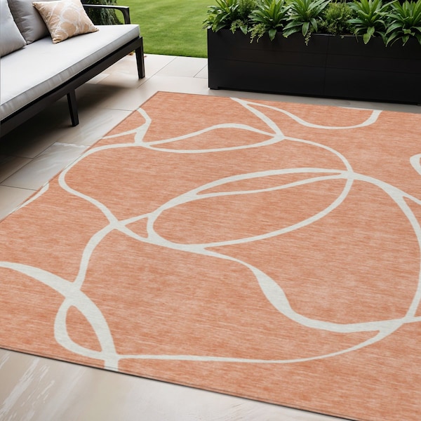 Homeroots 5' X 8' Salmon And Ivory Abstract Washable Indoor Outdoor Area Rug 597518 - main