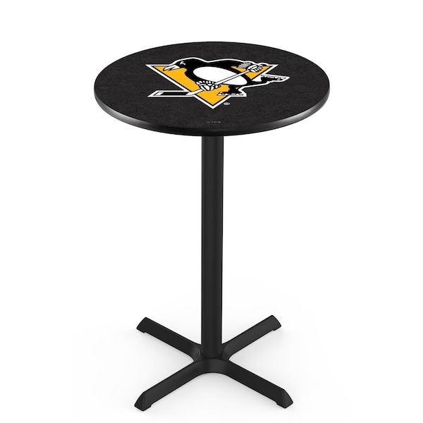 Holland Bar Stool Co 36" Blk Wrinkle Pittsburgh Penguins Pub Table, 36" dia. Top L211B3636PitPen - main