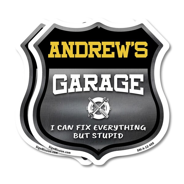 Signmission Andrew's Garage I Can Fix Everything But Stupid, 12 inch X 12 inch, Aluminum Metal Sign, 2PK SHI-A-2PACK-12-490-ANDREW - main