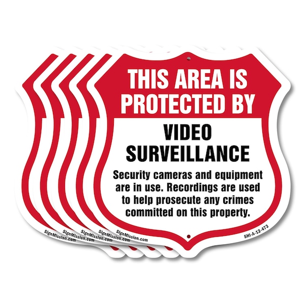 Signmission Video Surveillance Shield Sign This Area, 12 inch X 12 inch, Aluminum Metal Sign, 5PK SHI-A-5Pack-12-473 - main